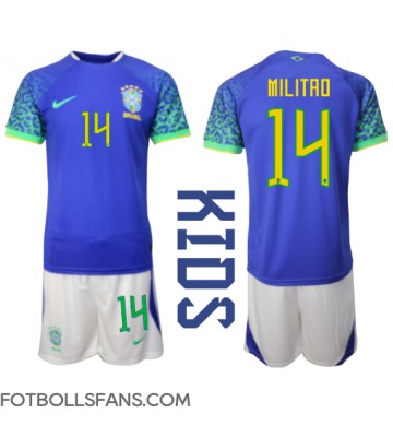 Brasilien Eder Militao #14 Replika Bortatröja Barn VM 2022 Kortärmad (+ Korta byxor)
